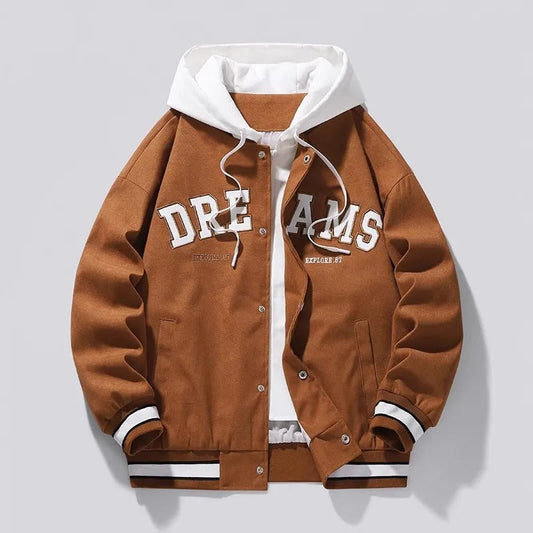 KINGSLEY HOODED VARSITY JACKET
